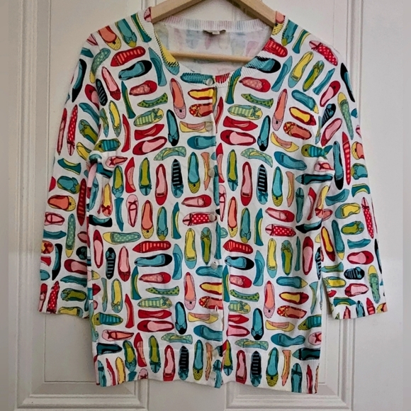 COPY-TALBOTS Colorful Novelty Shoe Print button up Cardigan Women size MP - Picture 1 of 10